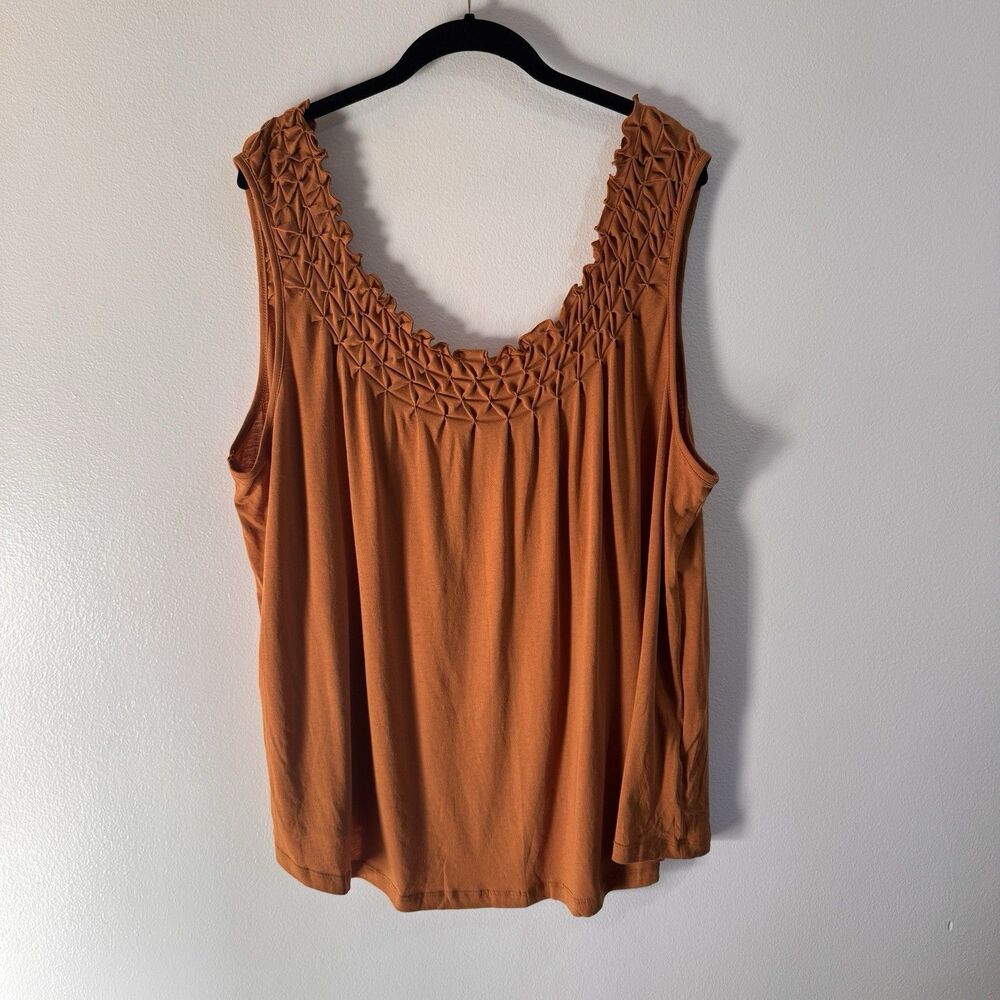 Anthropologie Maeve Tank Top Shirt 2X Justine Smocked Rust Orange Scoop Stretch